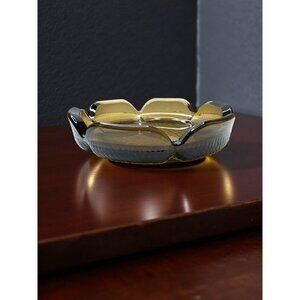 Vintage 1960's Mid Century Modern Round Pebbled Scalloped Smoke Color Ashtray. 6